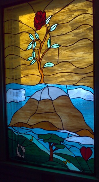 Mountain stain glass window Bay City UMC